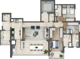 Planta tipo 132,85m² - 3 Suítes